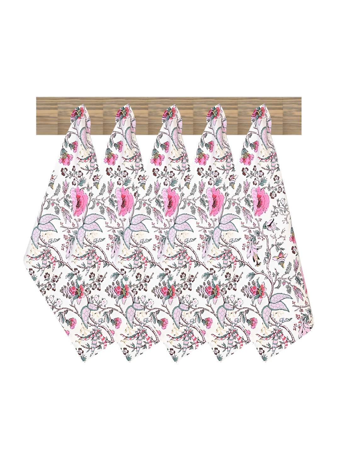 Texstylers White & Pink 5 Pieces Floral Printed Pure Cotton Kitchen Towels