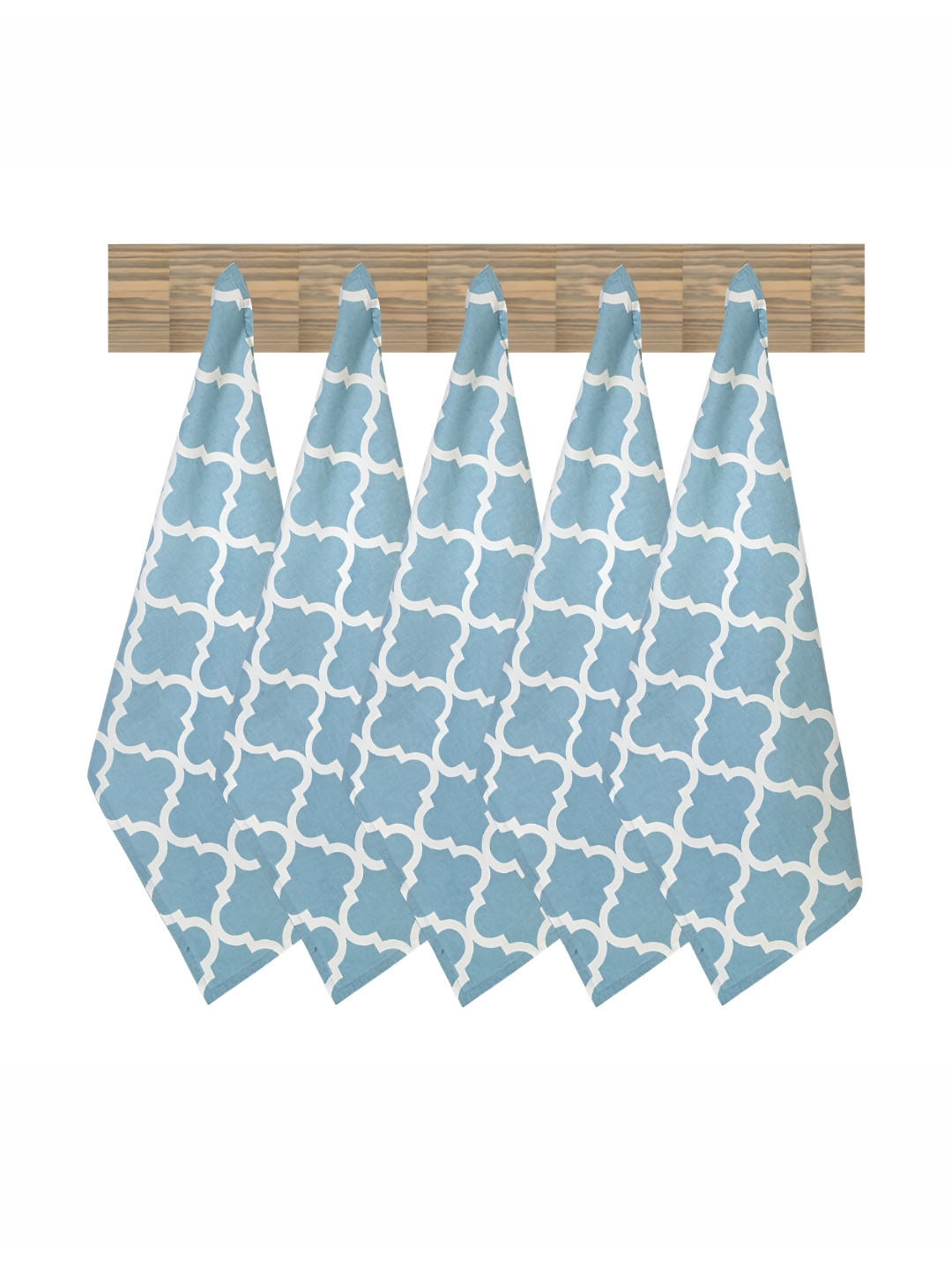 Texstylers Blue & White 5 Pieces Geometric Printed Pure Cotton Kitchen Towels