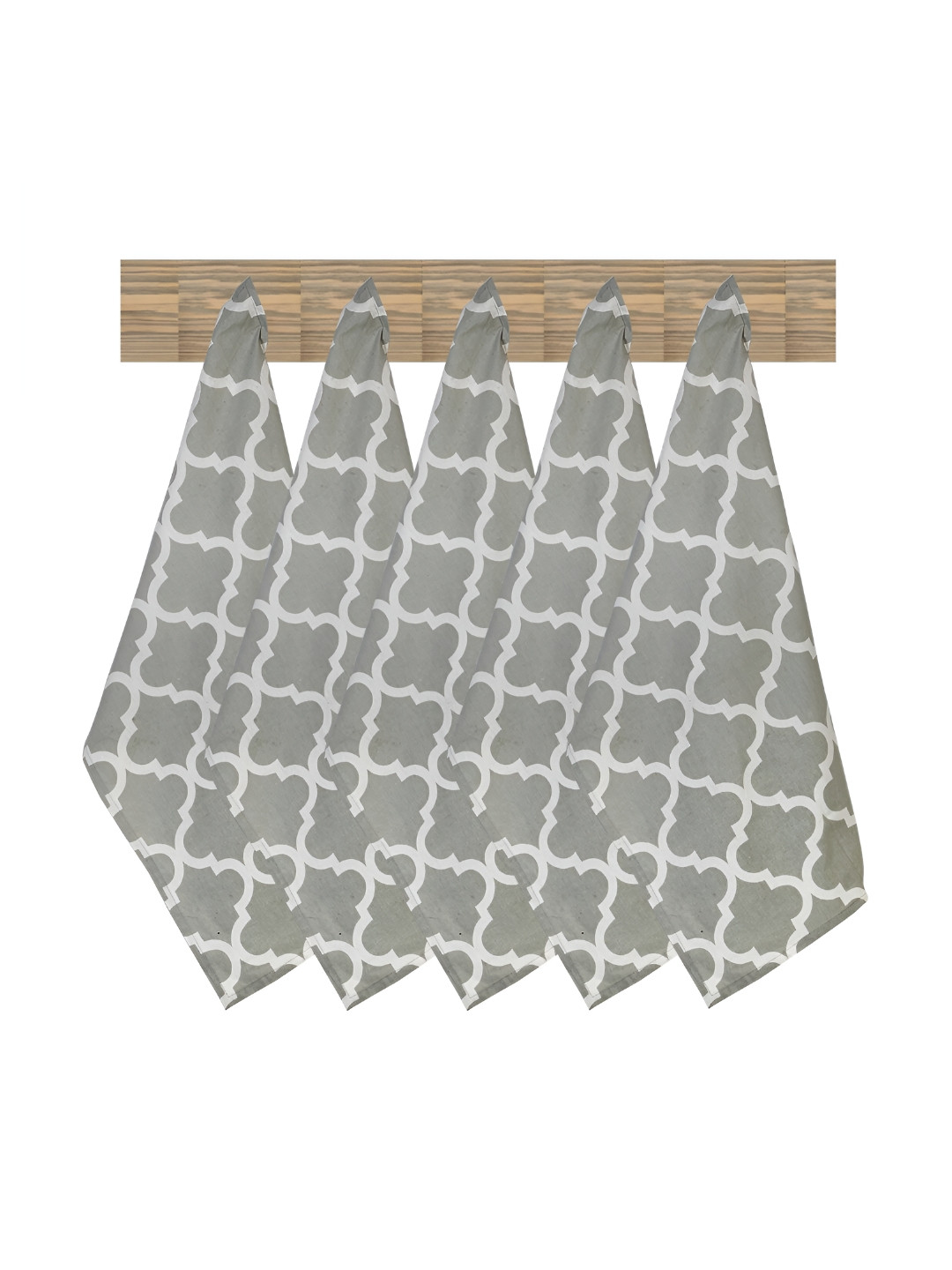 Texstylers Grey & White 5 Pieces Geometric Printed Pure Cotton Kitchen Towels