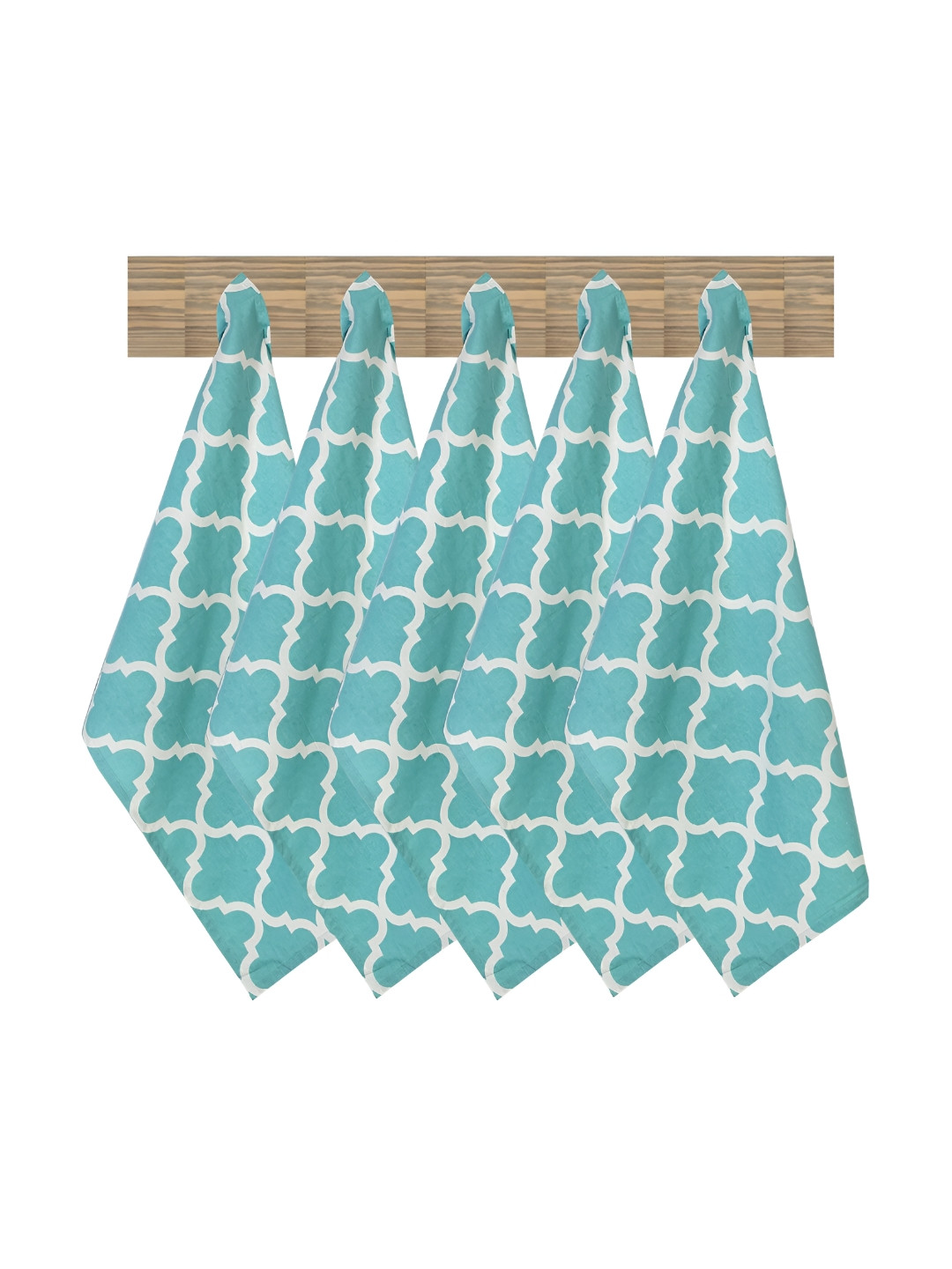Texstylers Blue & White 5 Pcs Moroccan Printed Pure Cotton Kitchen Towels