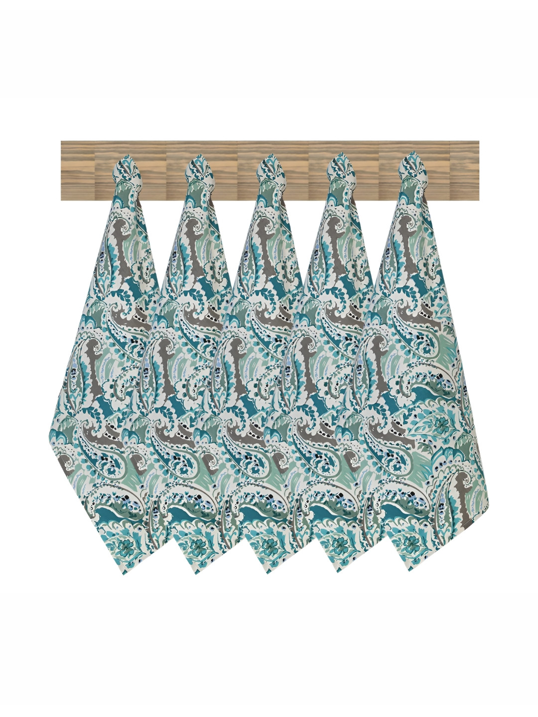 Texstylers Blue & Grey 5 Pcs  Floral Printed Pure Cotton Kitchen Towels