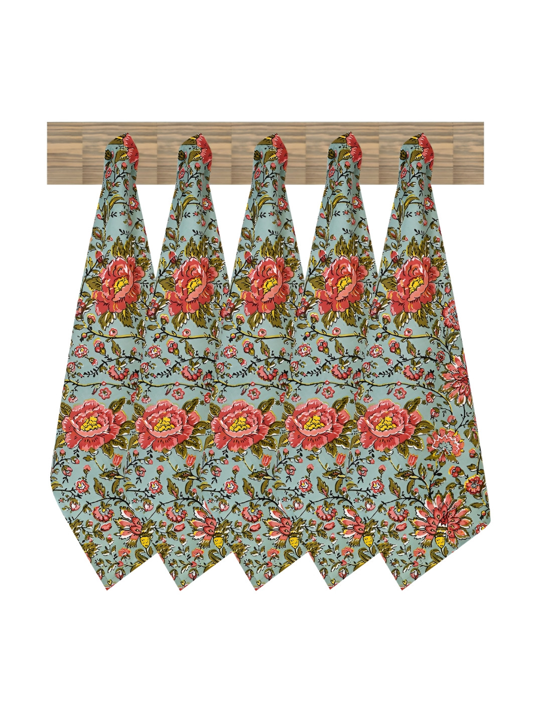 Texstylers Red & Blue  5 Pcs Floral Printed Pure Cotton Kitchen Towels