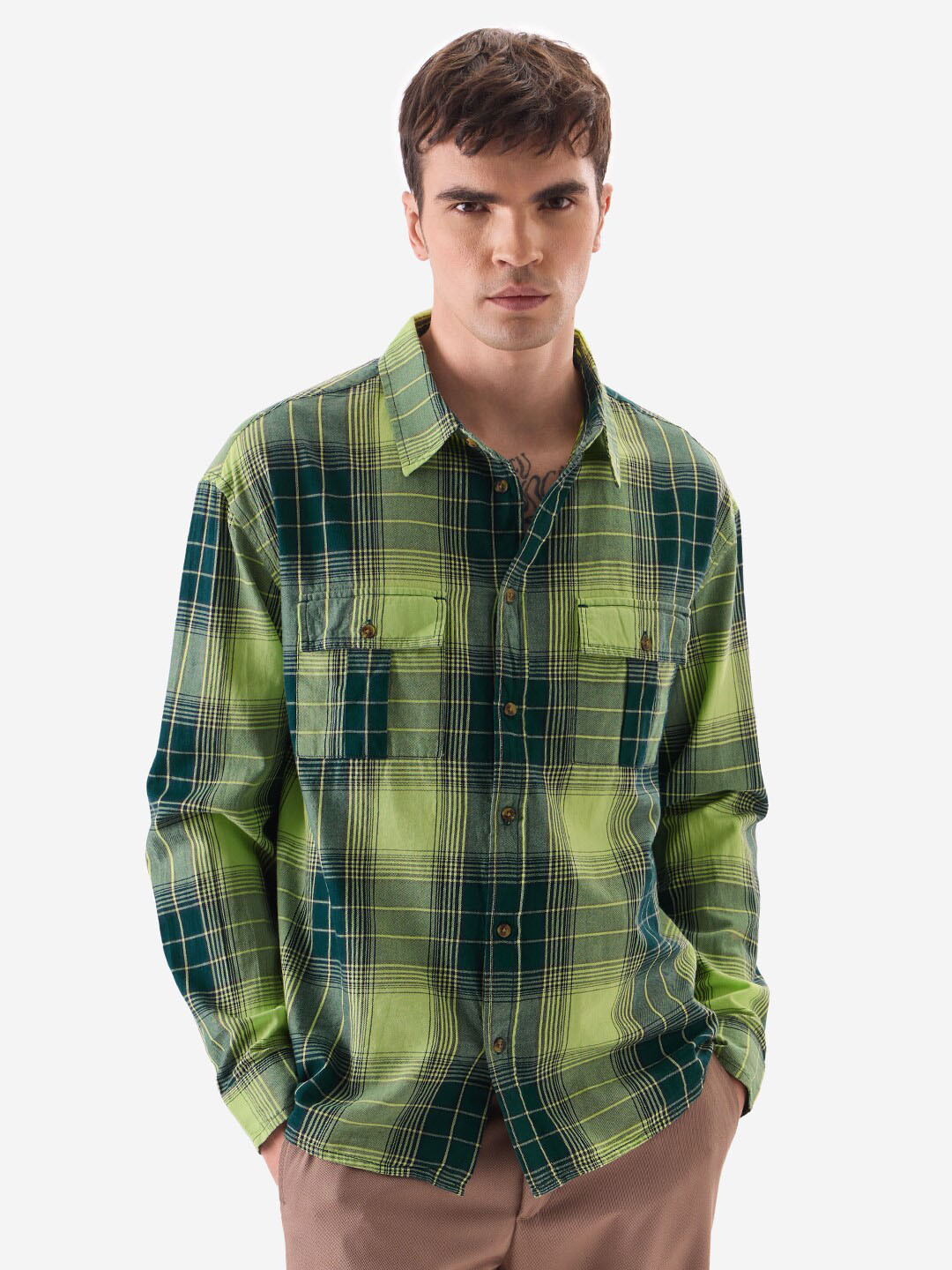 The Souled Store Tartan Checked Pure Cotton Casual Shirt