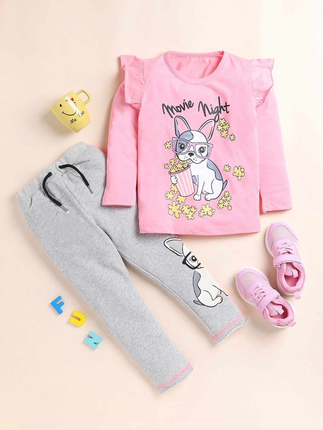 Lazy Shark Girls Graphic Printed Pure Cotton Top With Trousers