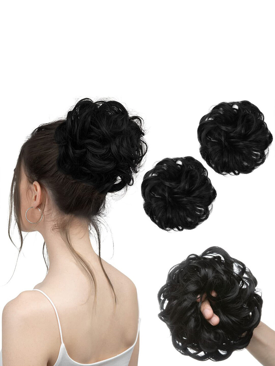 FIMBUL 2-Pcs Messy Curly Hair Bun Extensions - Black