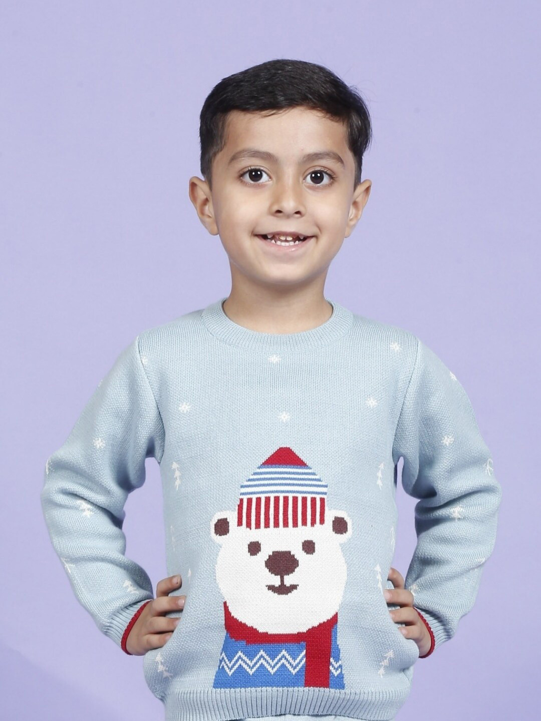 Greendeer Kids Hearth Warming Bear Printed Pure Cotton Jacquard Sweater & Trouser