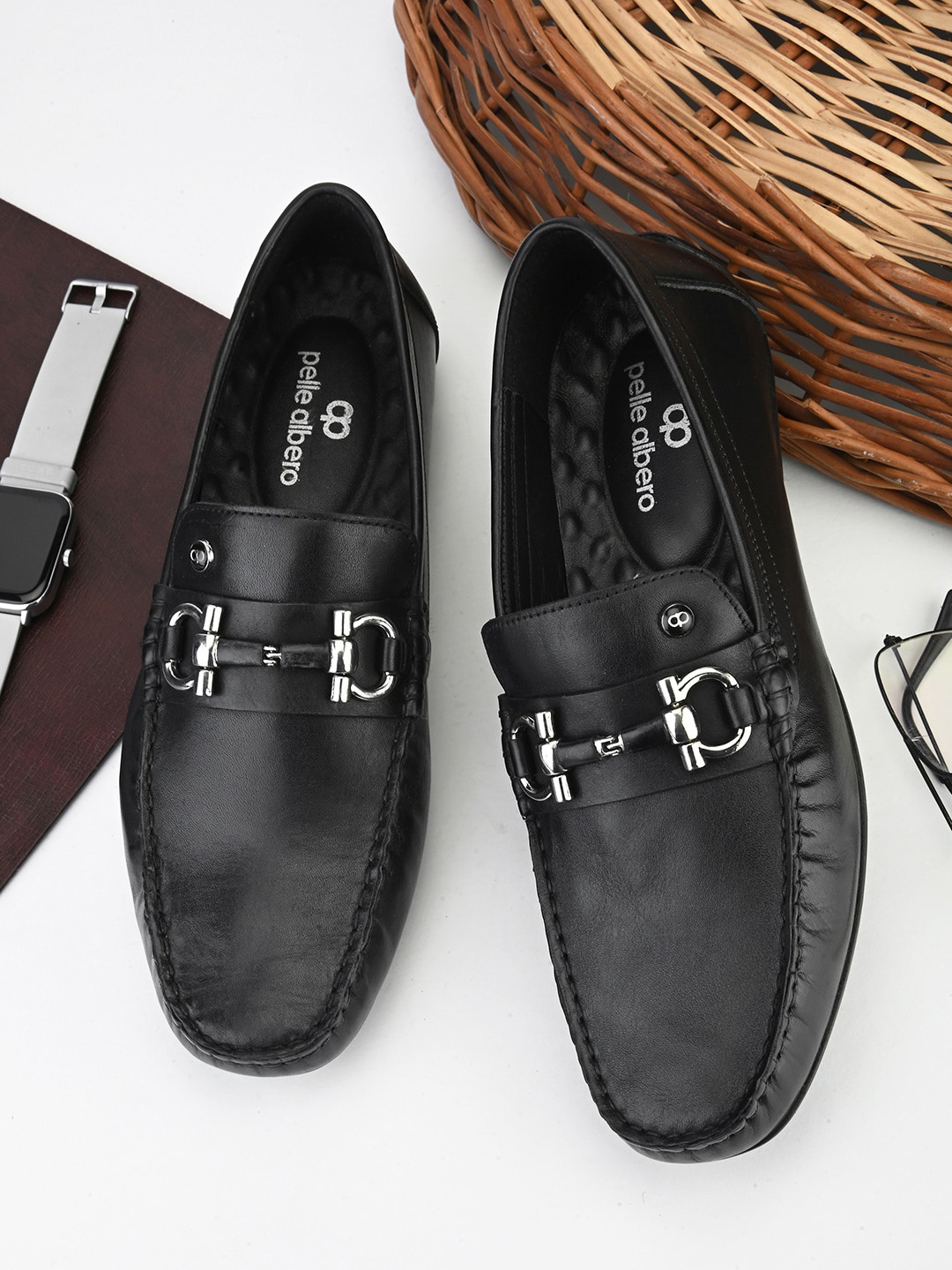 pelle albero Men Square Toe Comfort Insole Lightweight Leather Horsebit Loafers