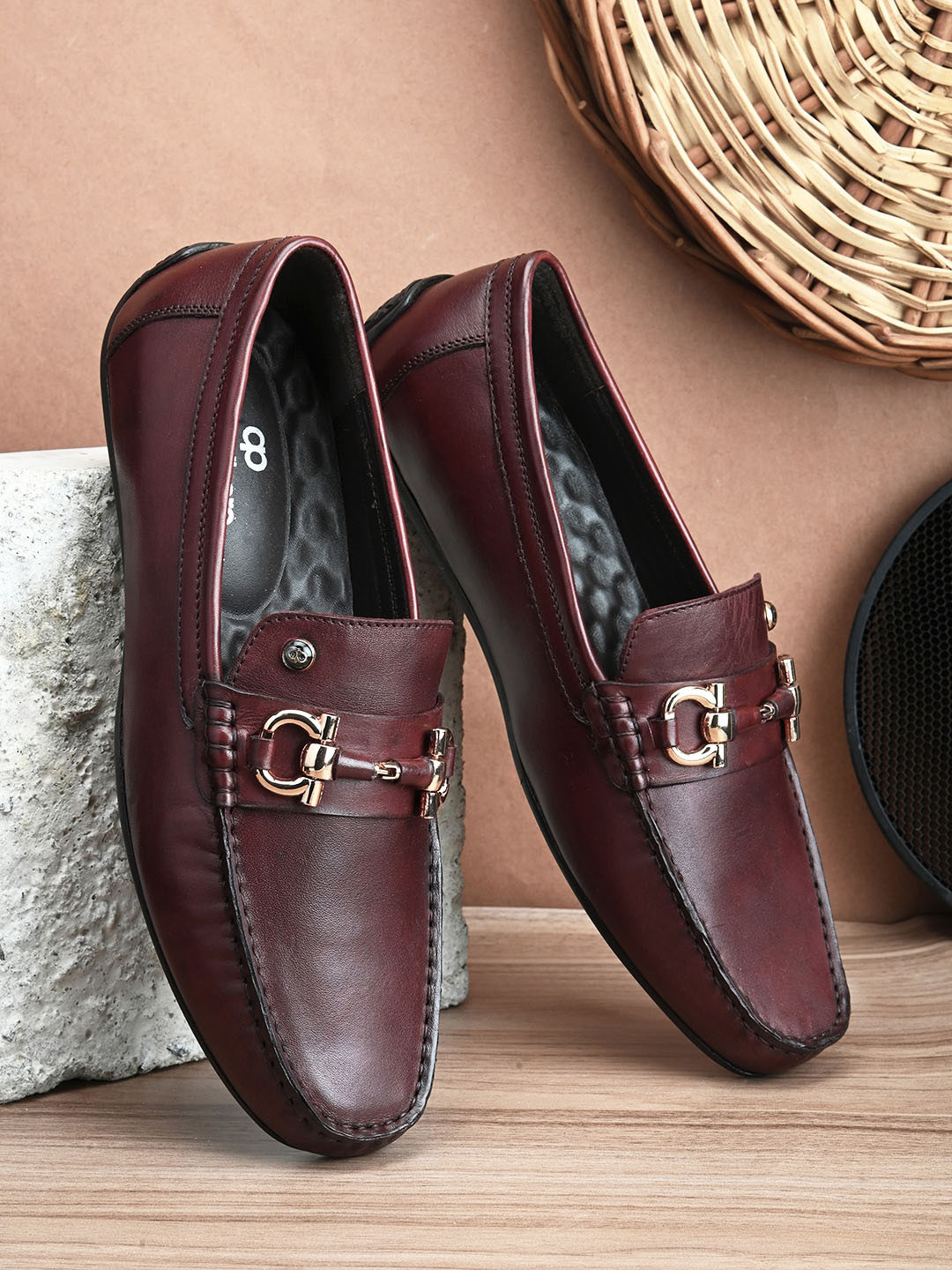 pelle albero Men Square Toe Comfort Insole Lightweight Leather Horsebit Loafers