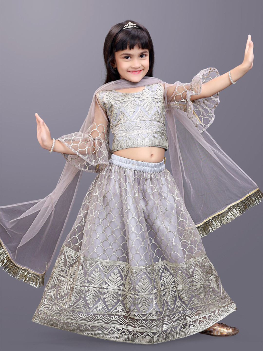 BAESD Girls Embroidered Bell Sleeves Ready To Wear Lehenga & Blouse With Dupatta