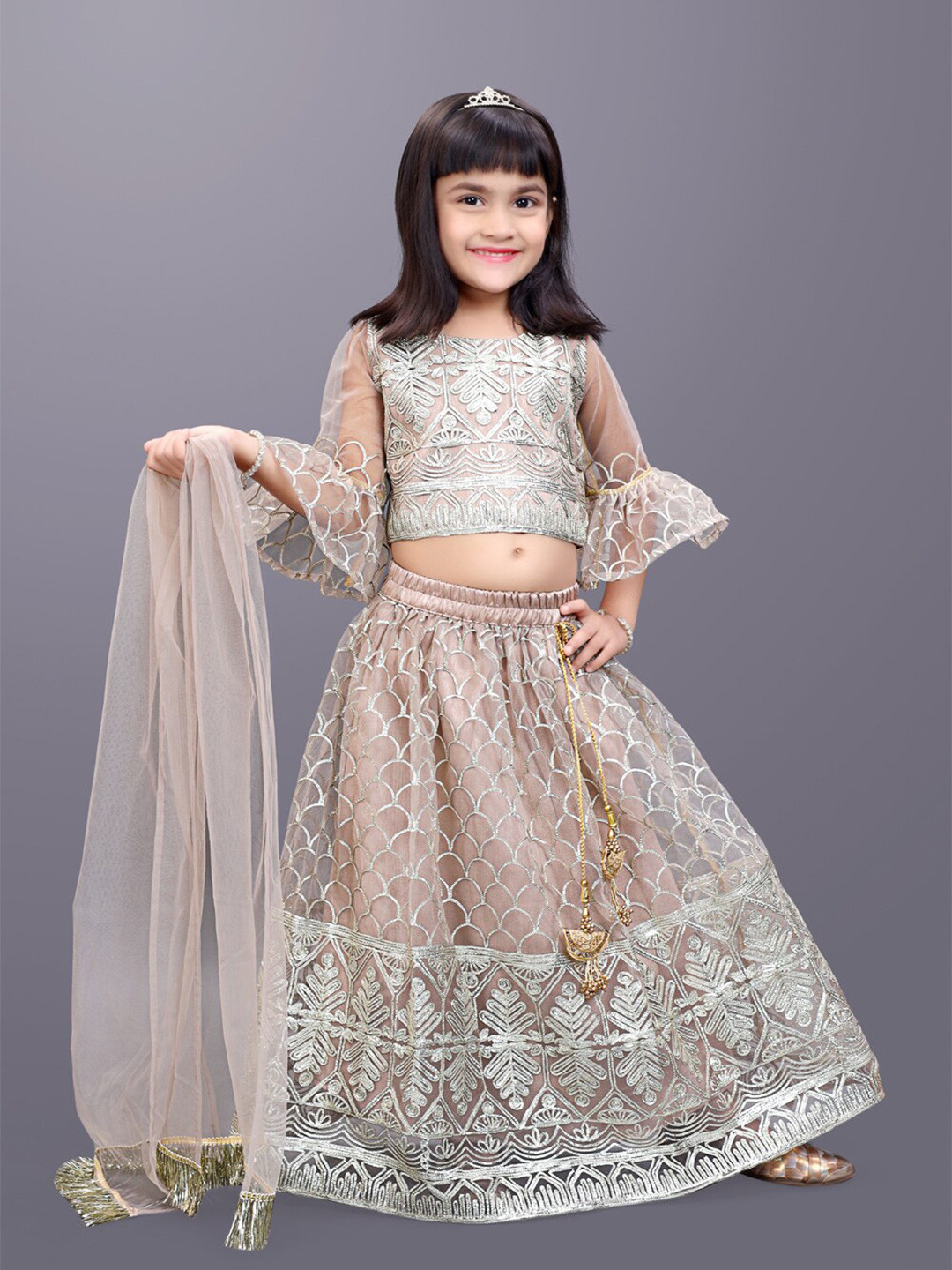 BAESD Girls Embroidered Bell Sleeves Ready To Wear Lehenga & Blouse With Dupatta