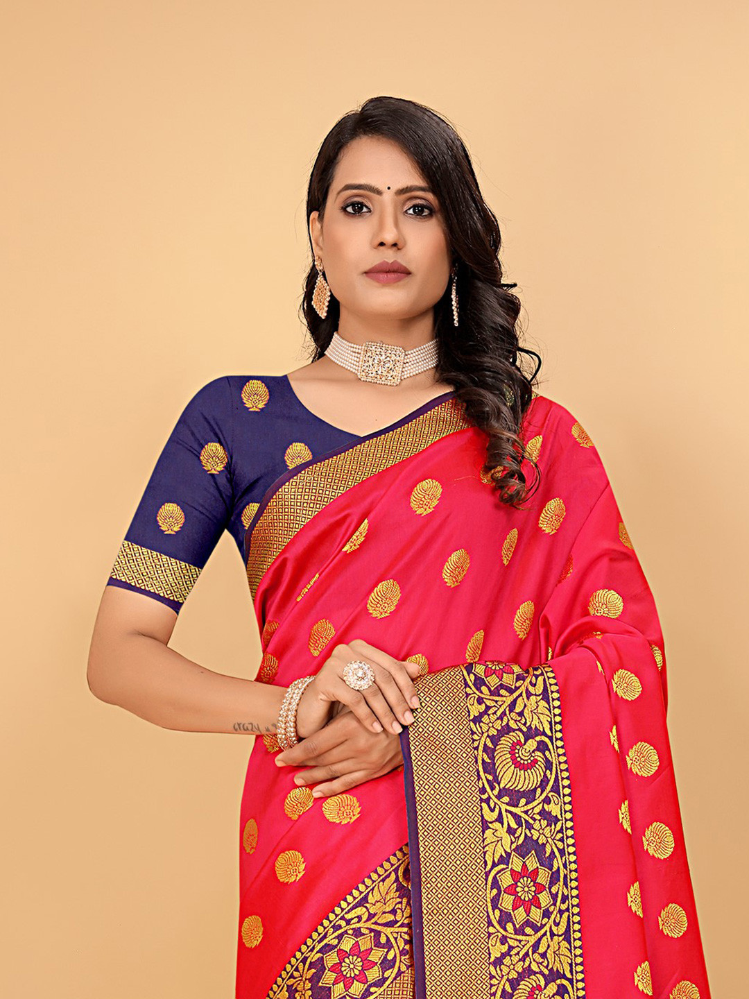 Pionex Woven Design Zari Silk Cotton Banarasi Saree