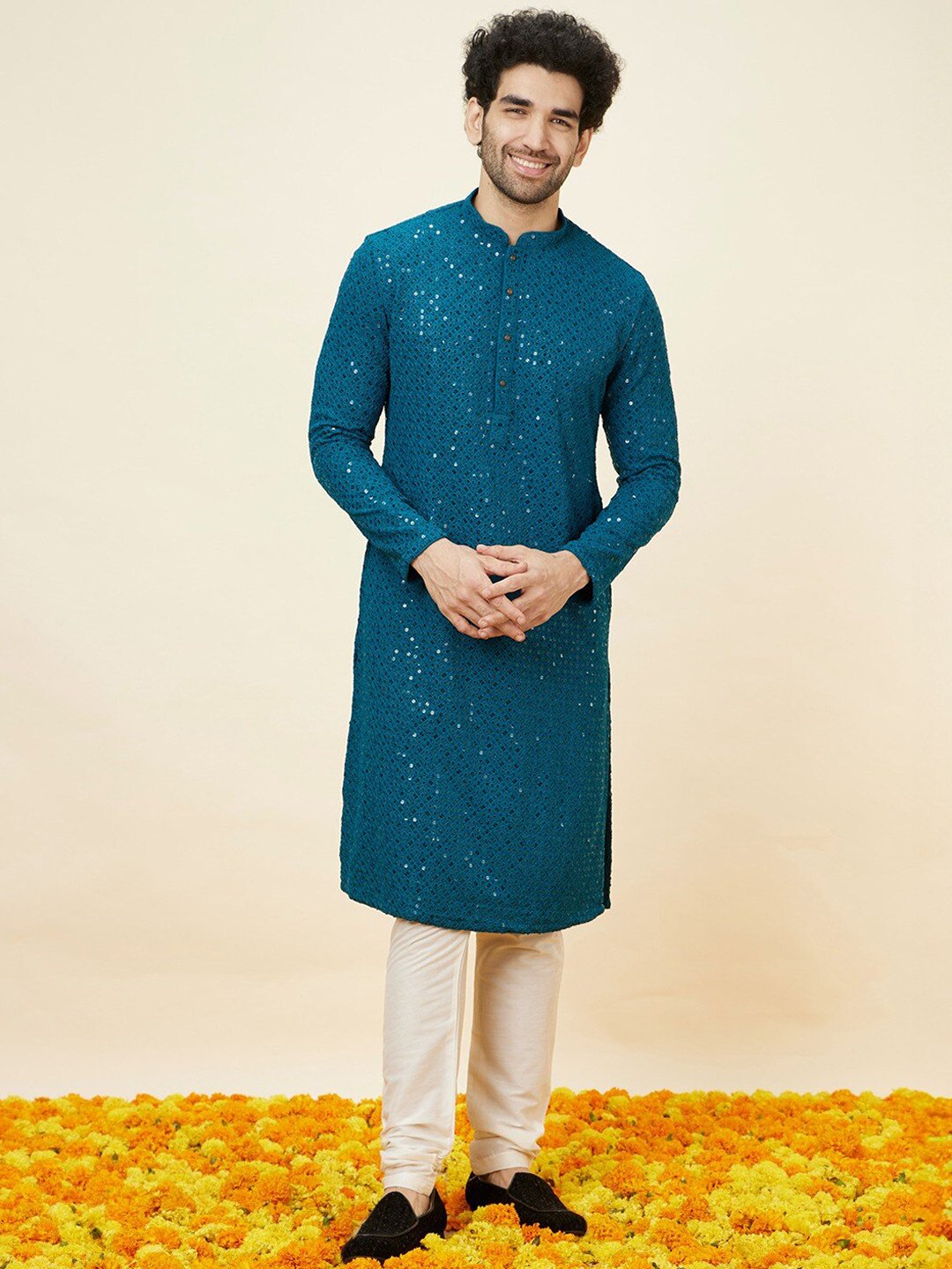 Manyavar Embroidered Sequinned Kurta with Pyjamas