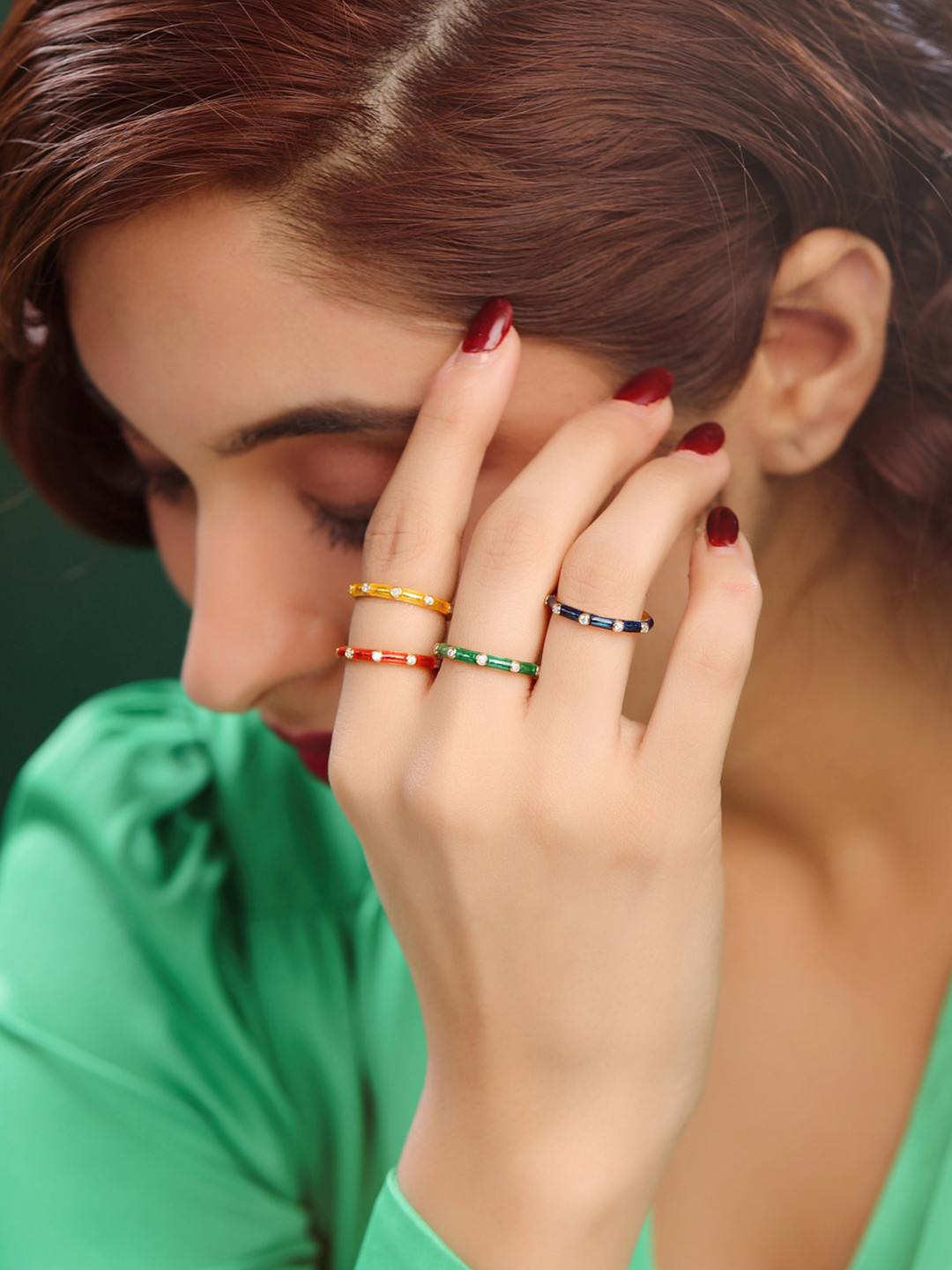 Kicky And Perky Set of 4 925 Sterling Silver Moissanite Studded Stackable Ring