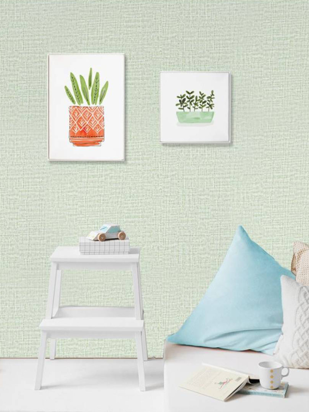 Jaamso Royals White & Green Abstract Self Adhesive Peel and Stick Wallpaper