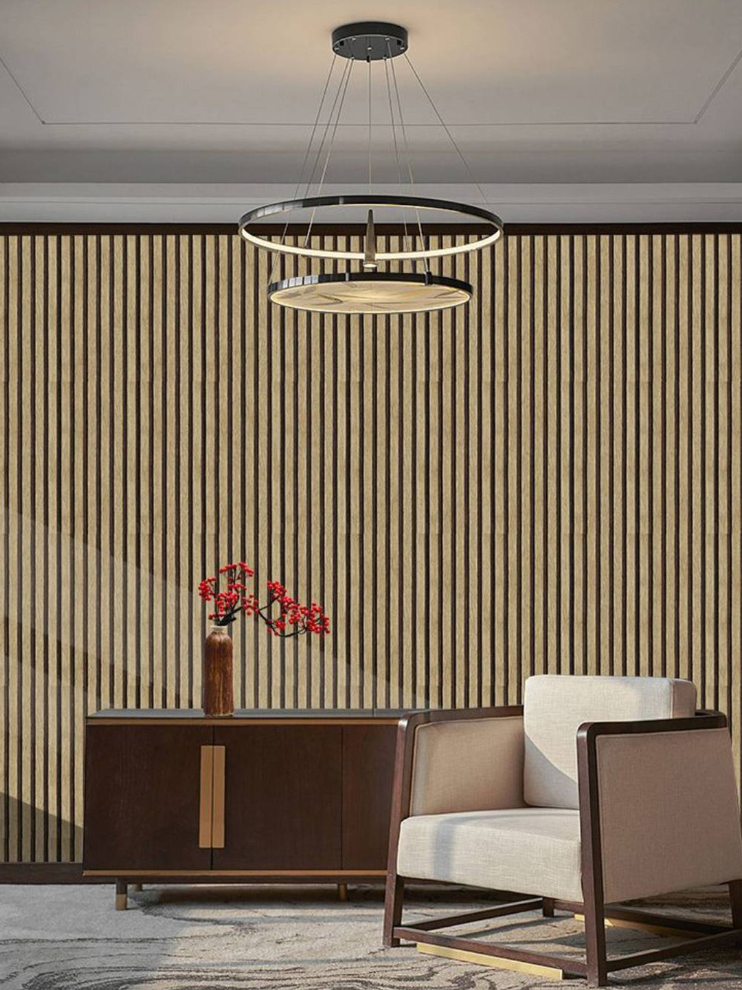 Jaamso Royals Beige & Black Striped Wooden Pattern Peel and Stick Wallpaper
