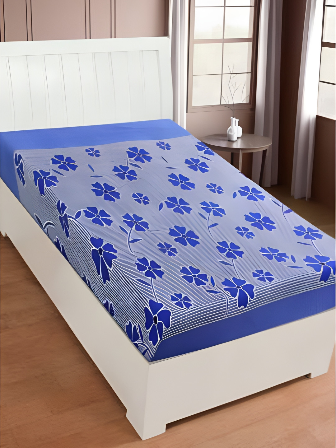 Supreme Home Collective Blue Floral Microfiber 144 TC Single Bedsheet -89 x 59 inches