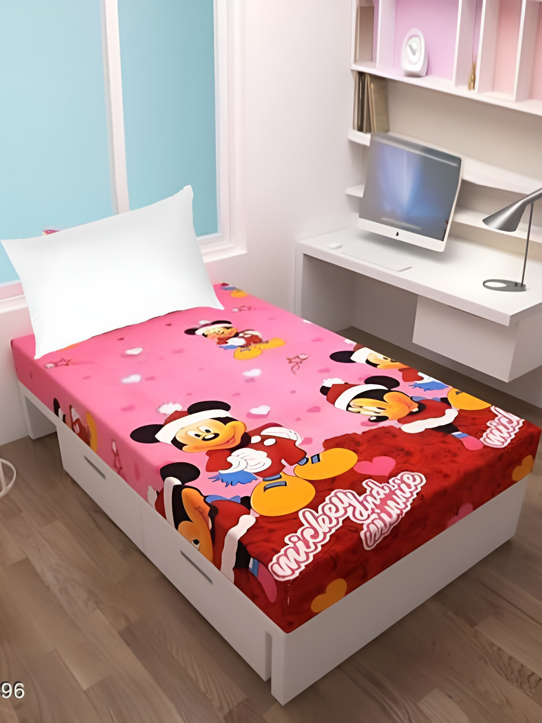 Supreme Home Collective Pink Cartoon Characters Microfiber 144 TC Single Bedsheet -59 x 89 inches