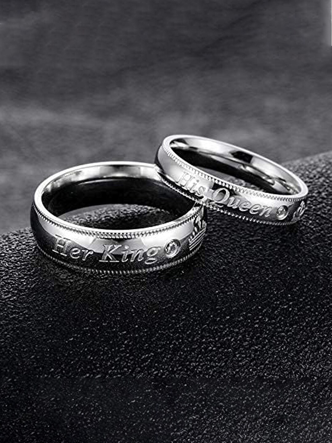 Krelin Set of 2 Silver Plated Sterling Silver Him and Her Finger Rings
