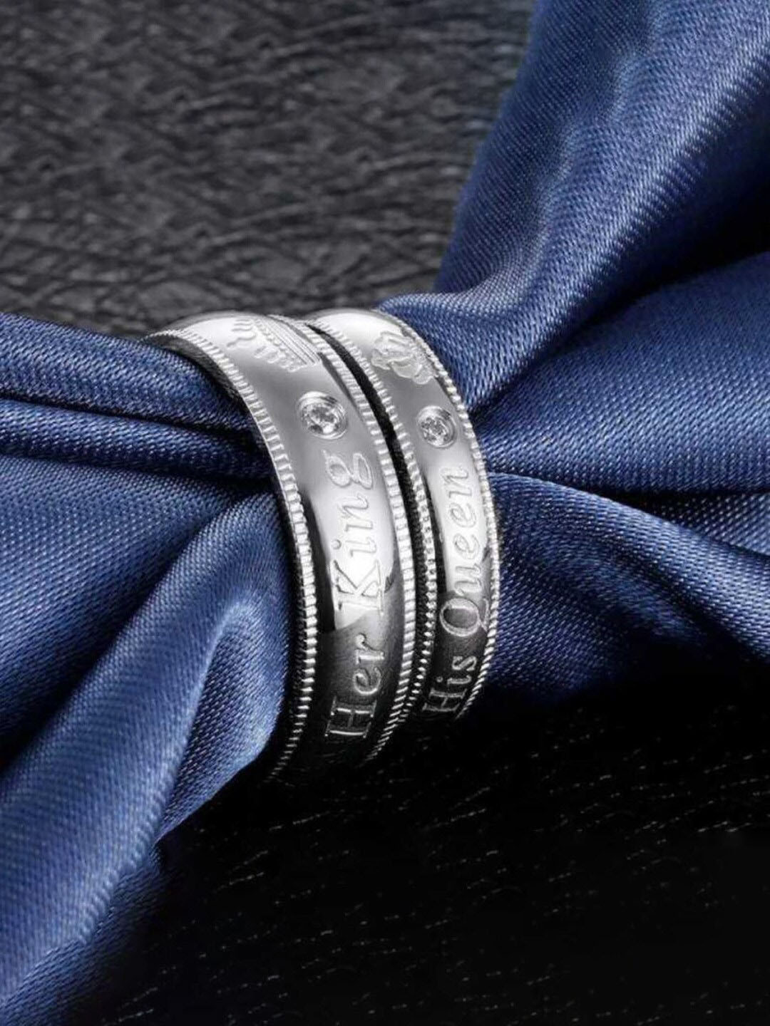 FIMBUL Set of 2 Sterling Silver Adjustable Couple Band Finger Rings