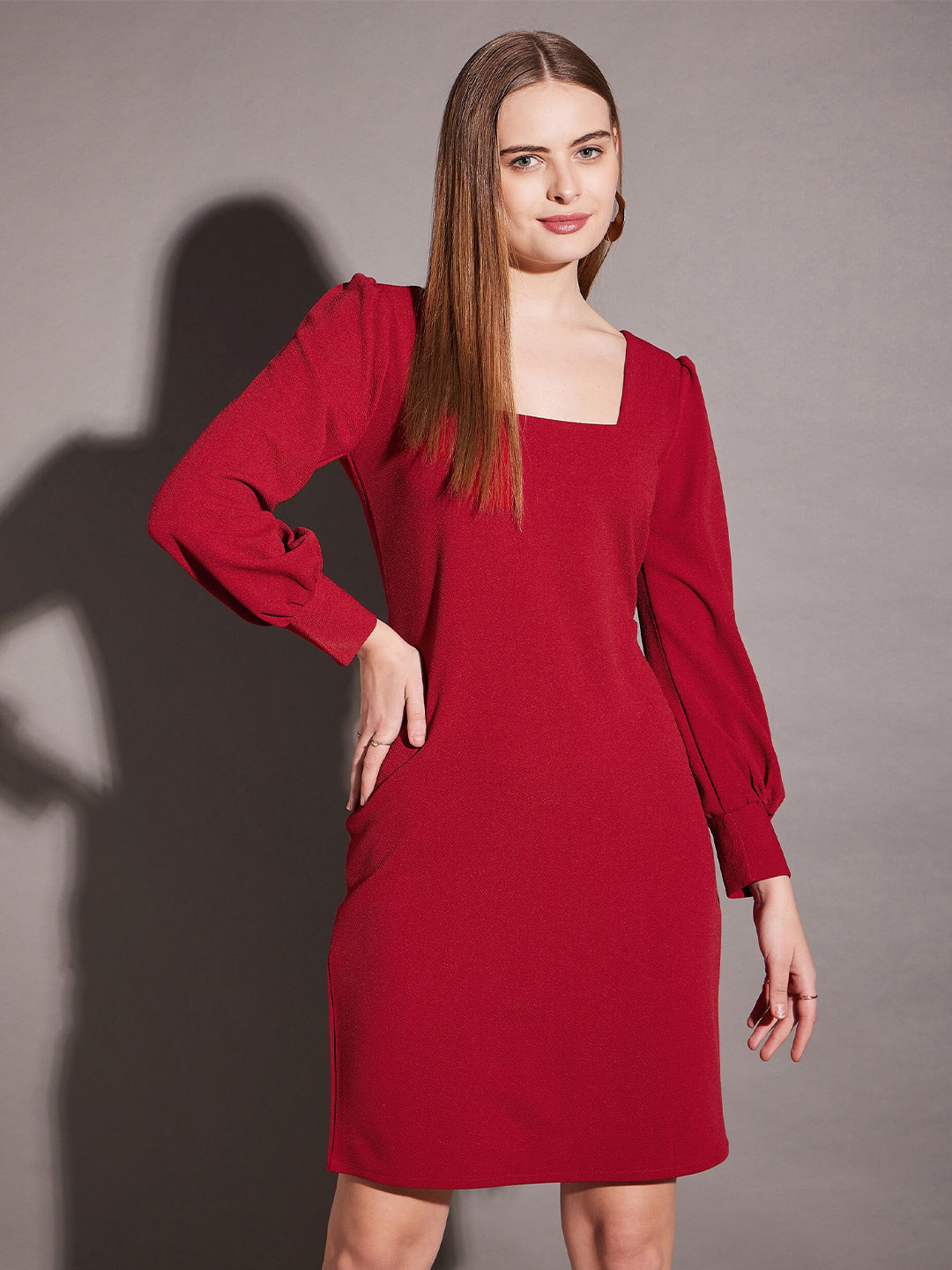 MABISH by Sonal Jain Square Neck Puff Sleeves Bodycon Dress