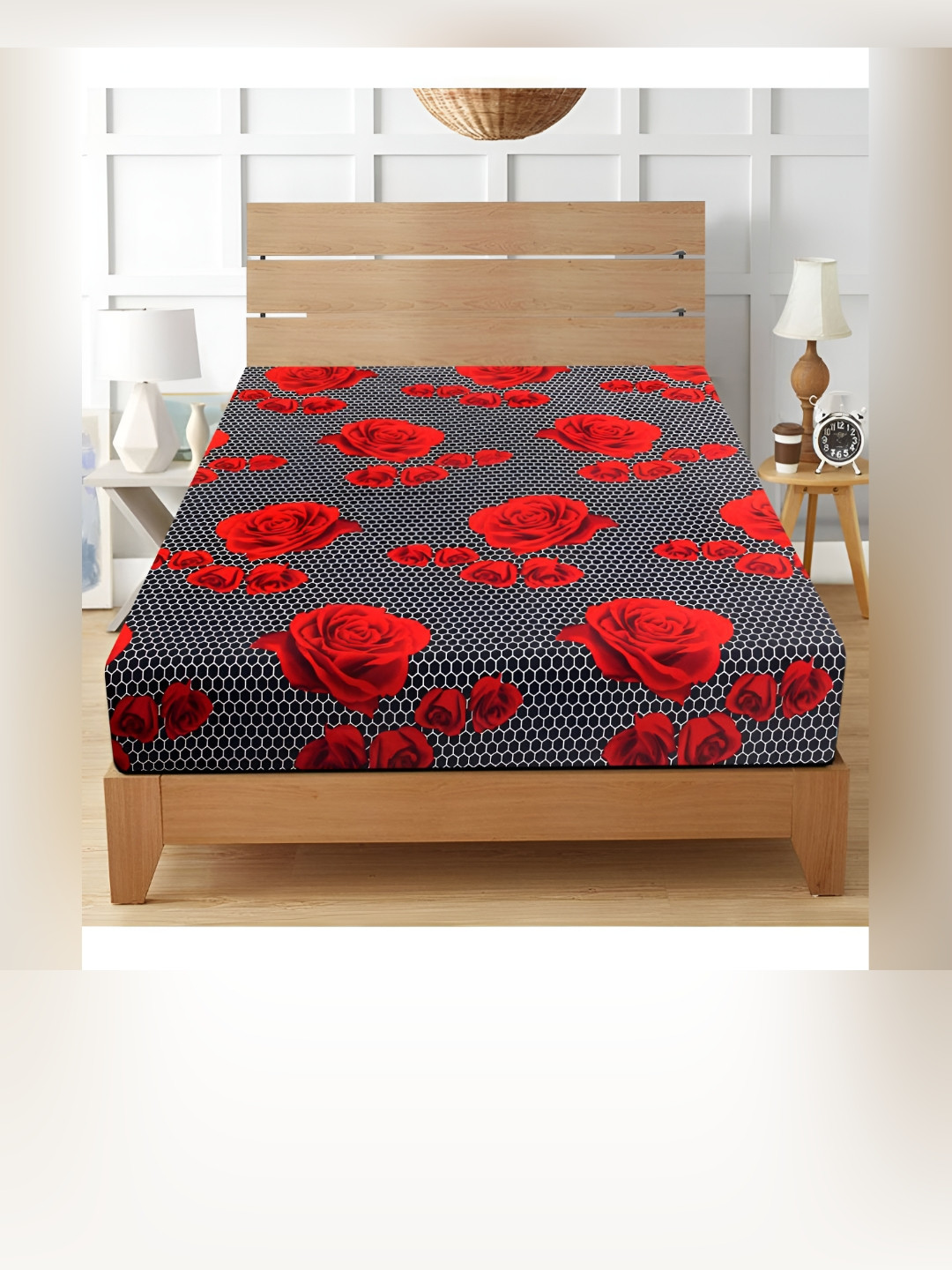 Supreme Home Collective Red Floral Microfiber 144 TC Queen Bedsheet -89 x 79 inches
