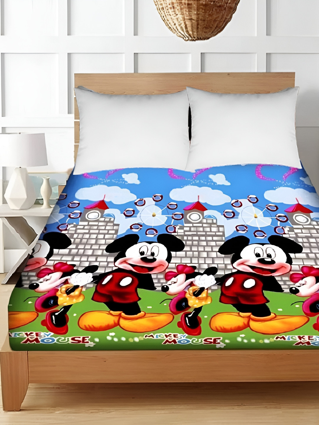 Supreme Home Collective Blue Cartoon Characters Microfiber 144 TC Queen Bedsheet -89 x 79 inches