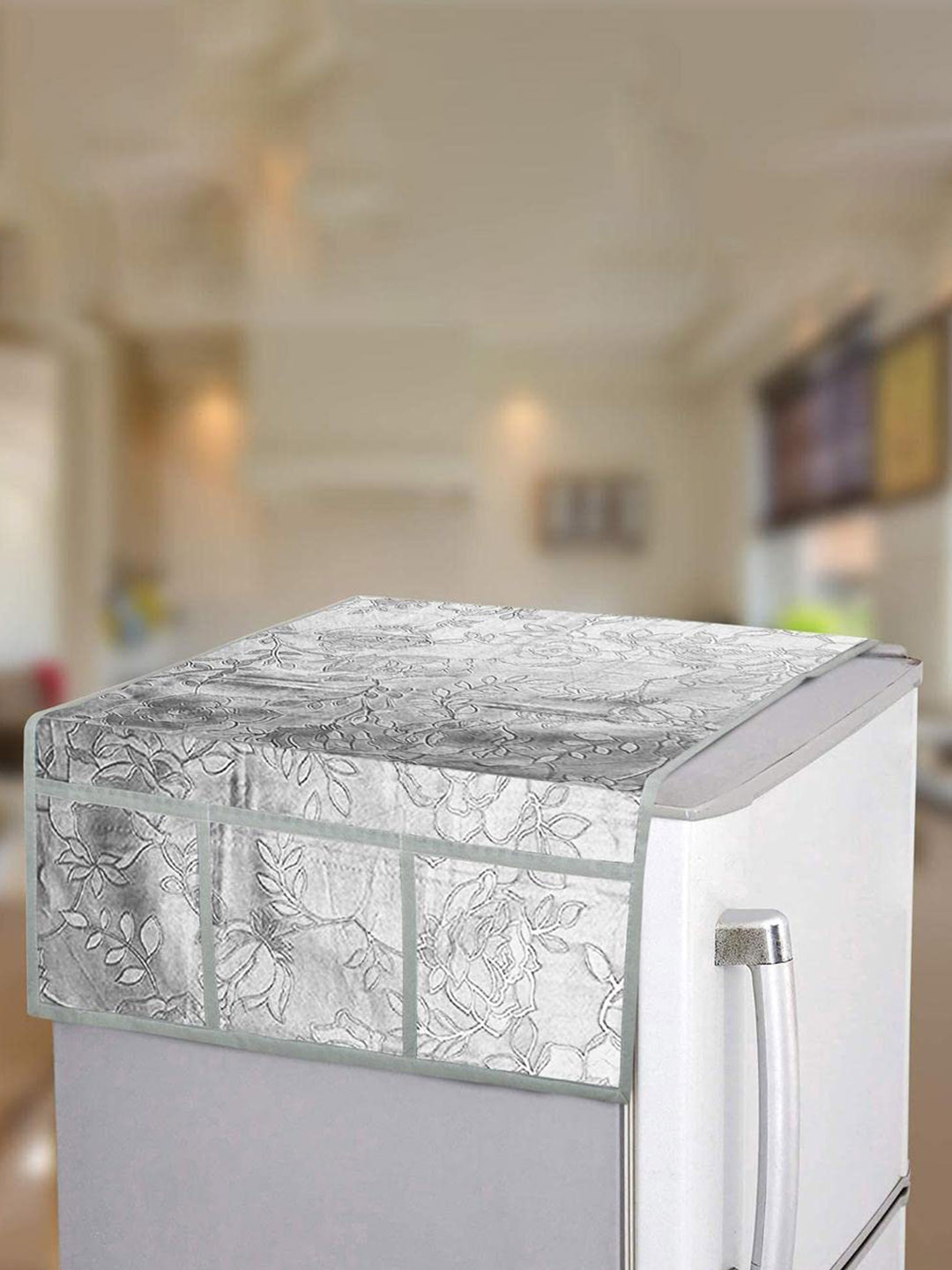 Dakshya Industries Sliver Toned Printed Rexin Refrigerator Cover