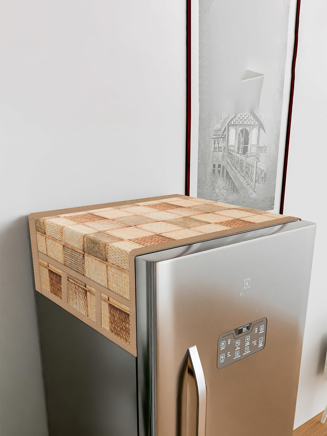 Dakshya Industries Brown & Beige Printed PVC Fridge Cover