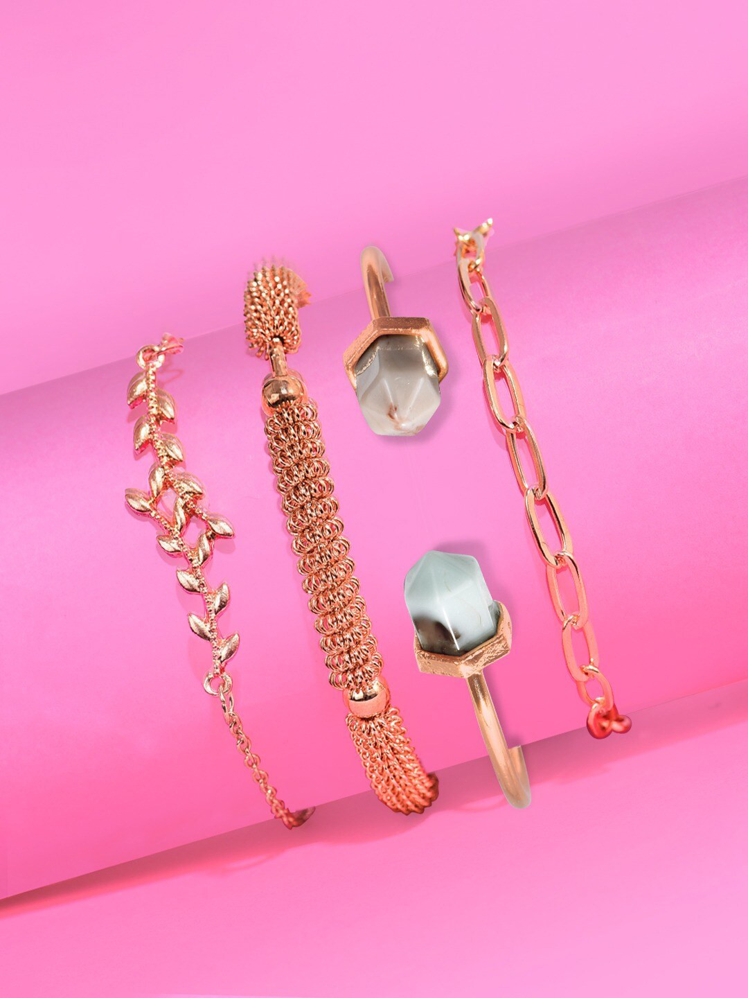 DressBerry Set Of 4 Rose Gold-Plated Wraparound Bracelets