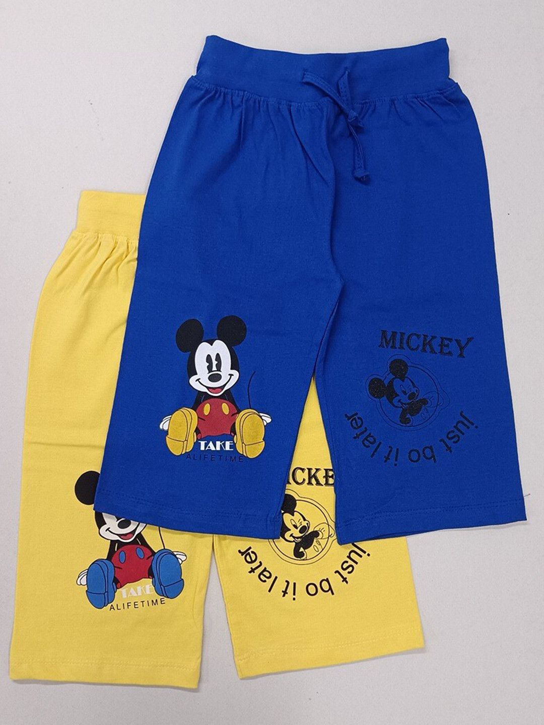 BAESD Girls Pack Of 2 Mickey Mouse Printed Mid-Rise Pure Cotton Capris