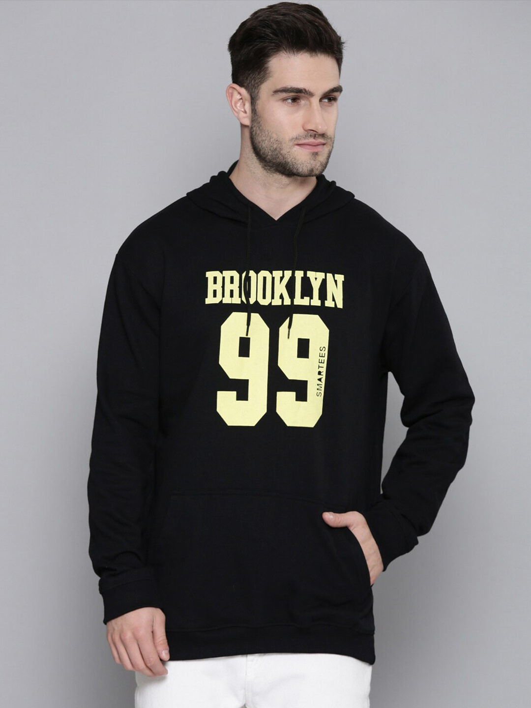 SMARTEES Typography Printed Hooded Pullover Fleece Sweatshirt