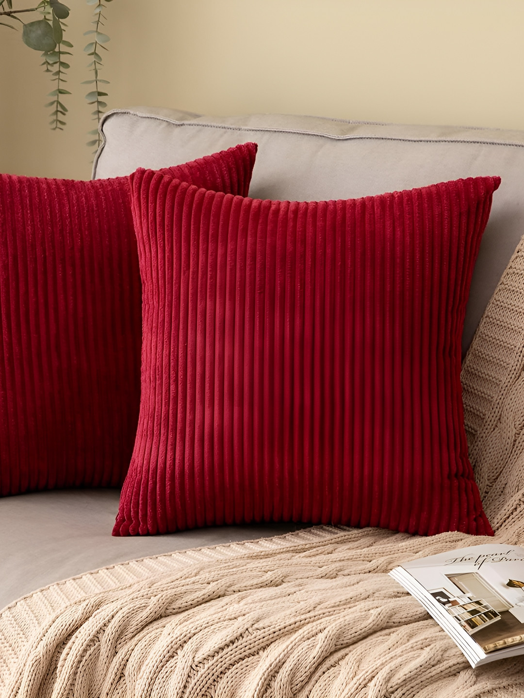 Vinayaka Fab Maroon 2 Pieces Striped Square Cushion Covers