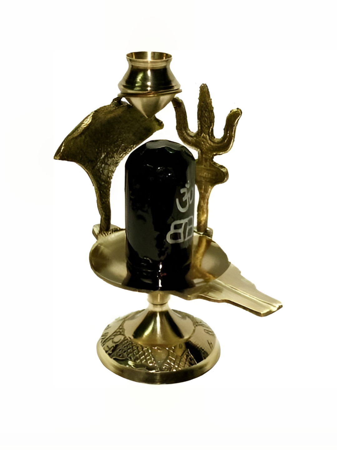 Navyaksh Shaligram Shiva Ling Black Brass Metallic Prayer Room Set of 3 Small Showpieces - 3.1 Inches