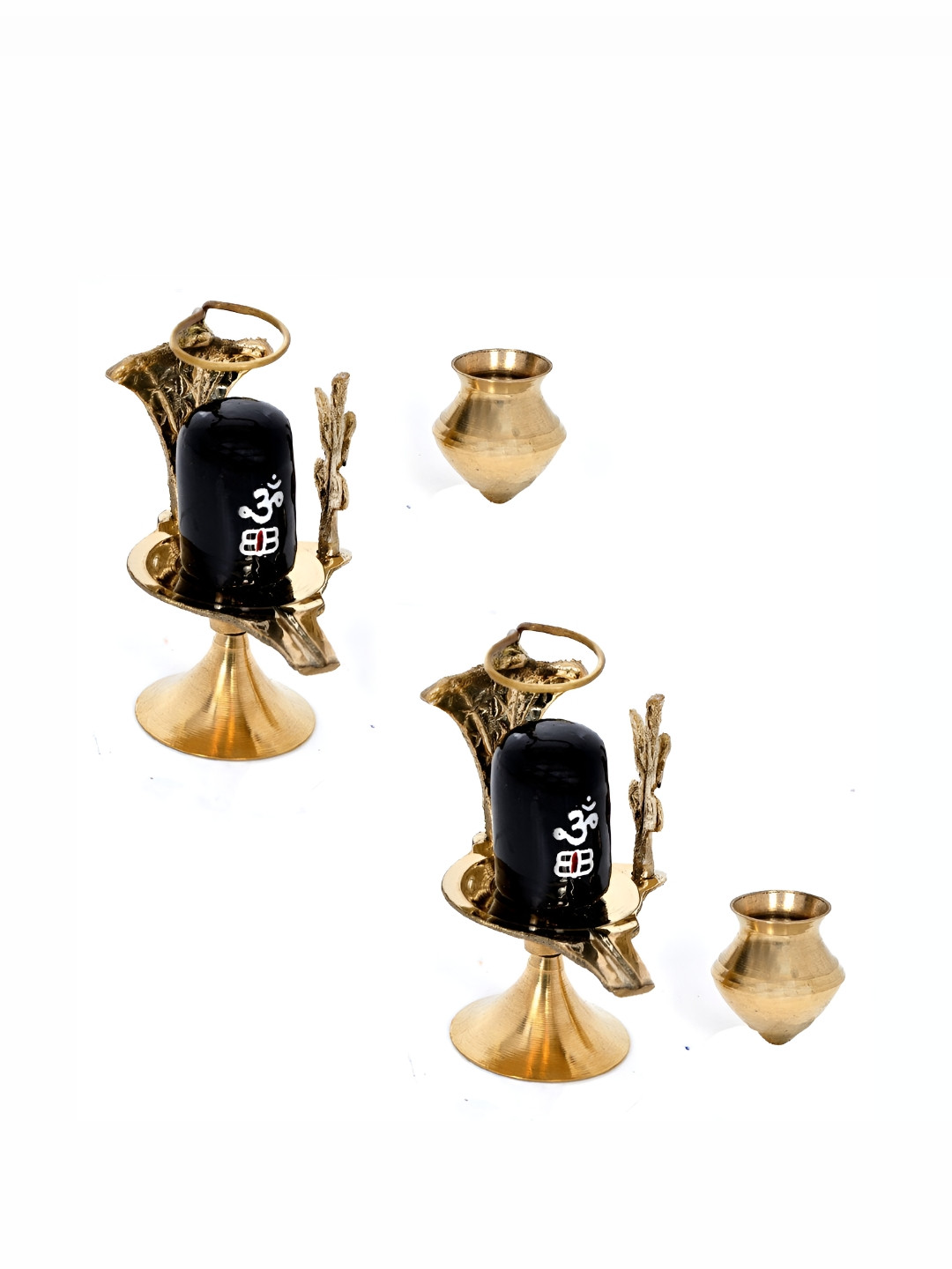 Navyaksh Shiva Lingam Abhishek Patra with Trishul and Nag Gold Brass Metallic Prayer Room Set of 6 Tiny Showpieces - 4 Inches