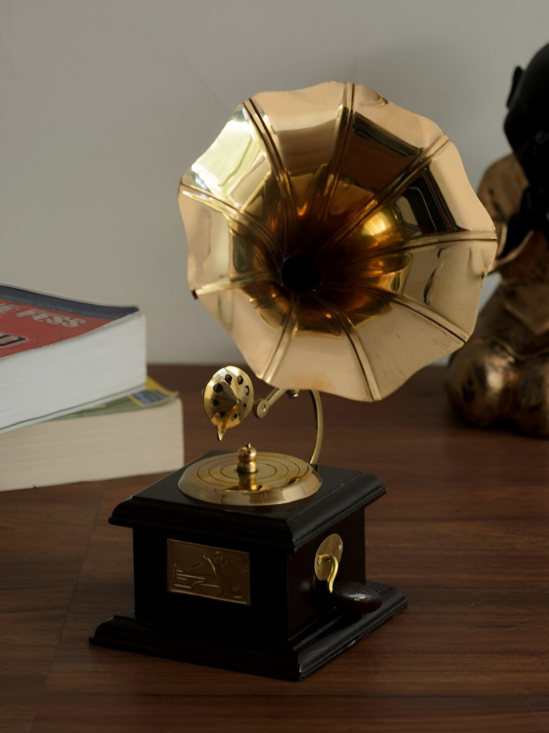 Navyaksh Dummy Gramophone Gold Marble Glossy Living Room Small Showpiece - 4.3 Inches