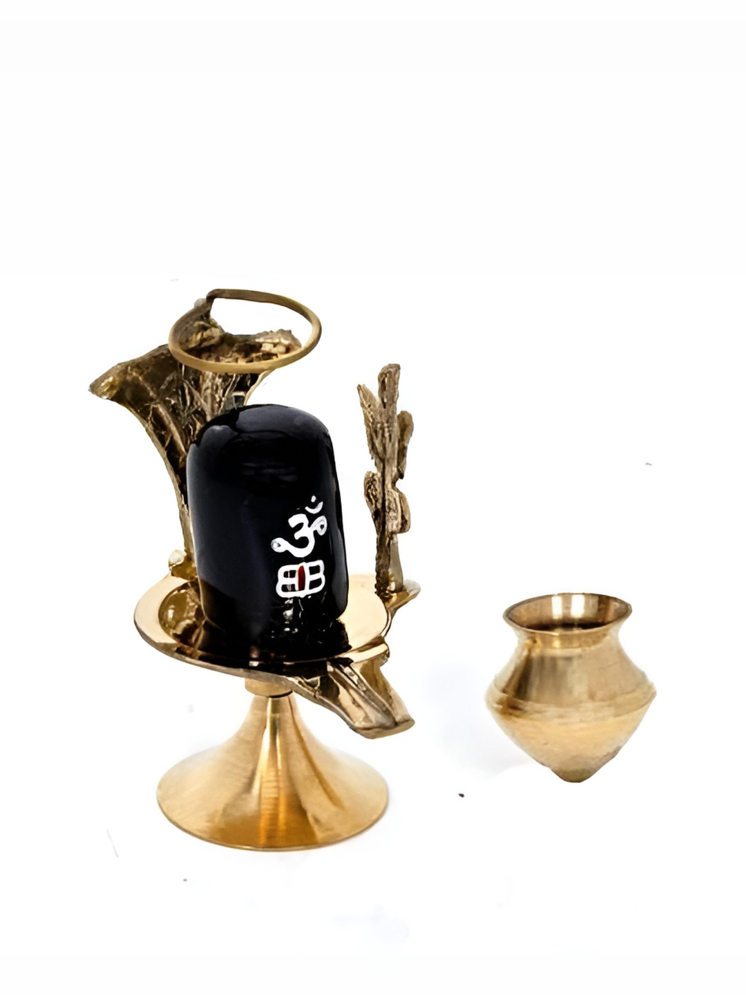 Navyaksh Shaligram Shiva Ling with Trishul Jalahari Yoni Stand Black Brass Metallic Prayer Room Set of 3 Small Showpieces - 5.1 Inches