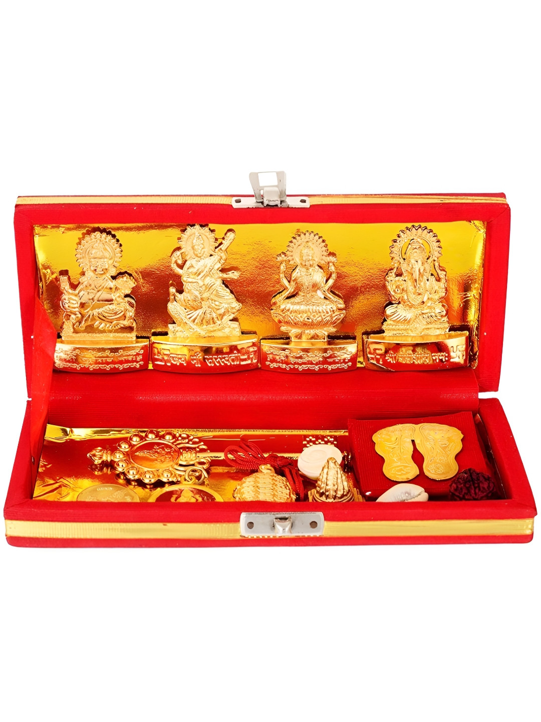 Navyaksh Shree Dhan Lakshmi Shree Kuber Bhandari Sampoorna Kripa Maha Yantra Gold Metal Metallic Prayer Room Small Showpiece - 3.1 Inches