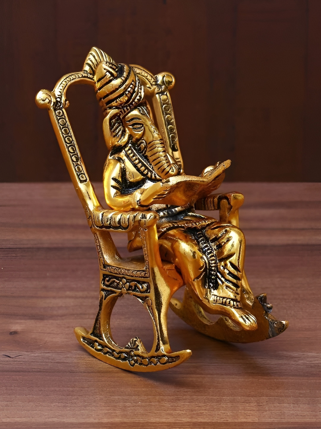 Navyaksh Lord Ganesha Gold Metal Metallic Prayer Room Hand-Crafted Small Showpiece - 3.1 Inches