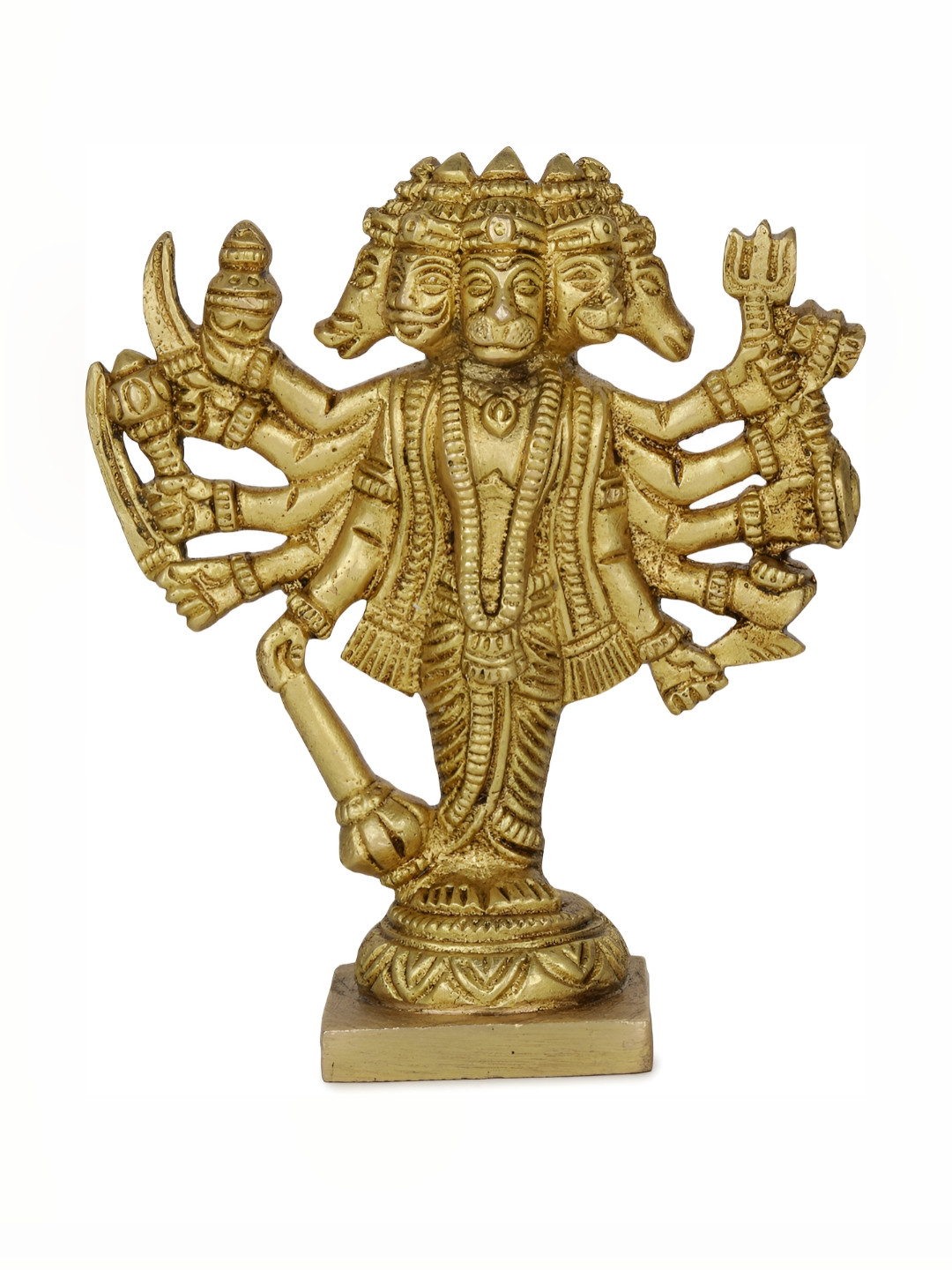 Navyaksh Panchmukhi of Hanuman Gold Brass Metallic Prayer Room Small Showpiece - 4.3 Inches