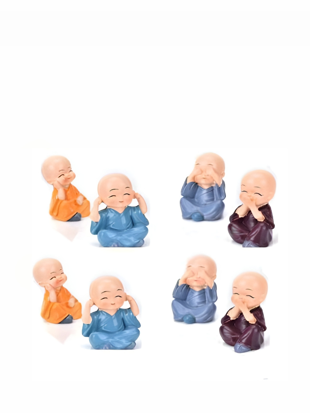 Navyaksh Monk Buddha Beige Polyresin Glossy Living Room 4 Piece Small Showpieces - 3.1 Inches