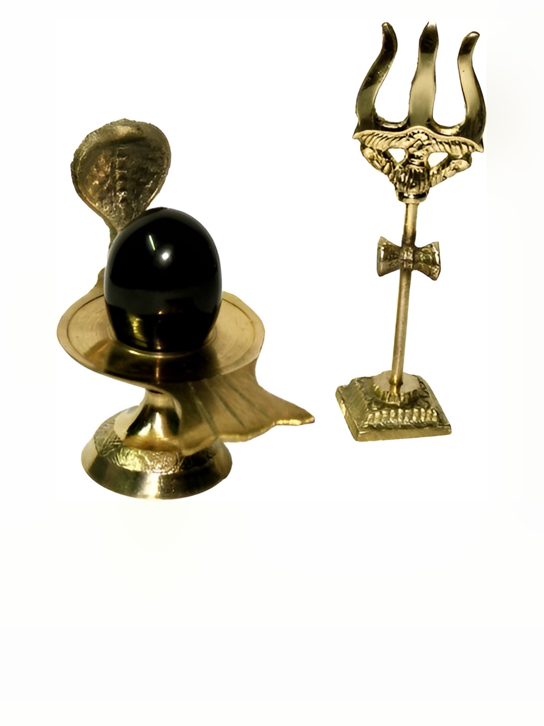 Navyaksh Shiva Lingam with Kalash Stand Black Brass Metallic Prayer Room Set of 3 Small Showpieces - 3.1 Inches