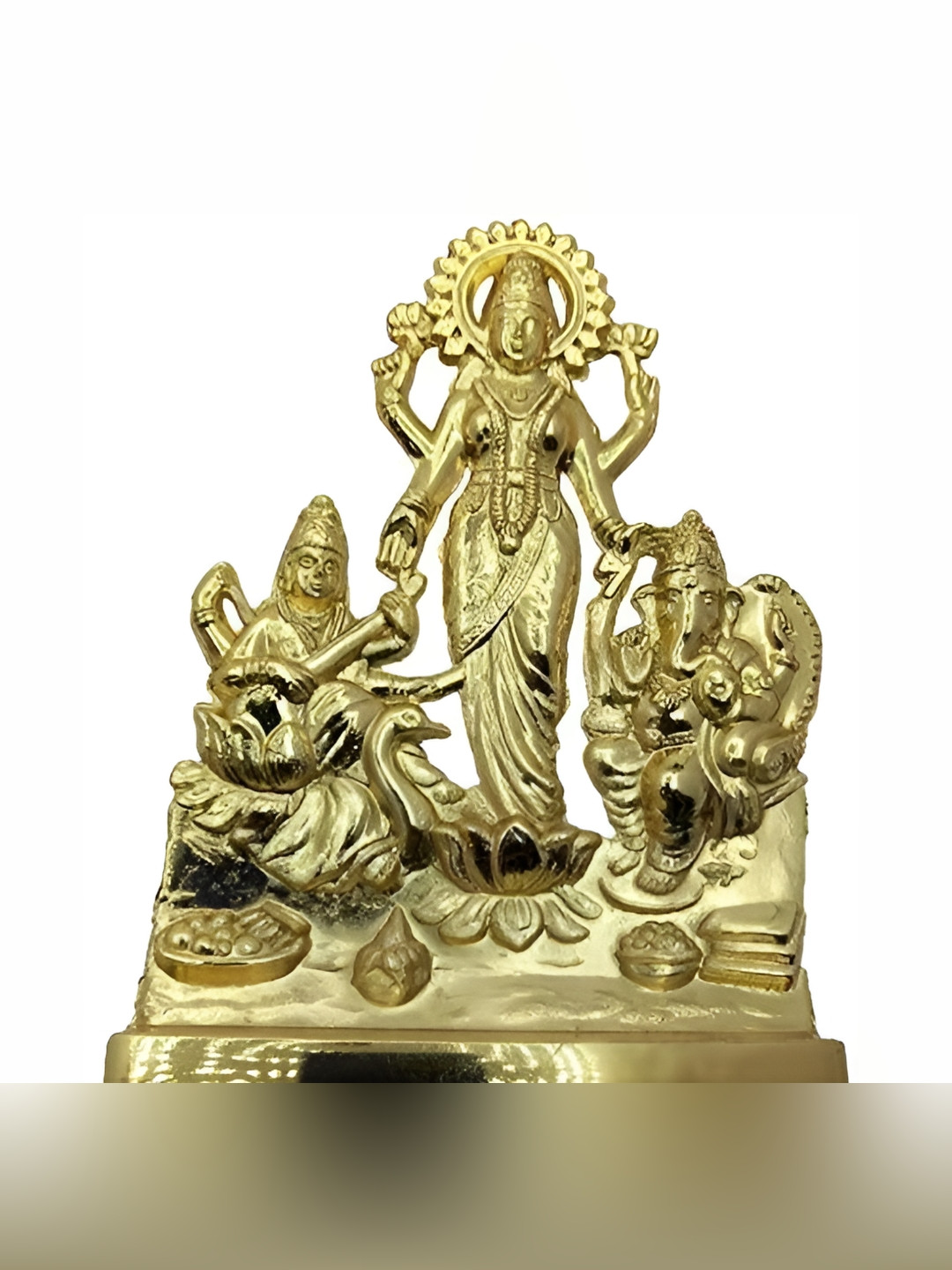 Navyaksh Laxmi Ganesh Saraswati Gold Brass Metallic Prayer Room Small Showpiece - 4.3 Inches