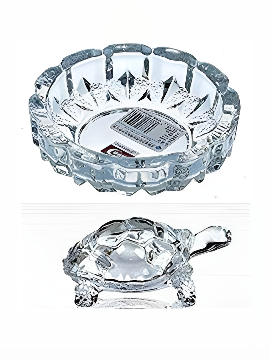 Navyaksh Turtle with Plate Transparent Crystal Glossy Living Room Set of 2 Small Showpieces - 3.1 Inches