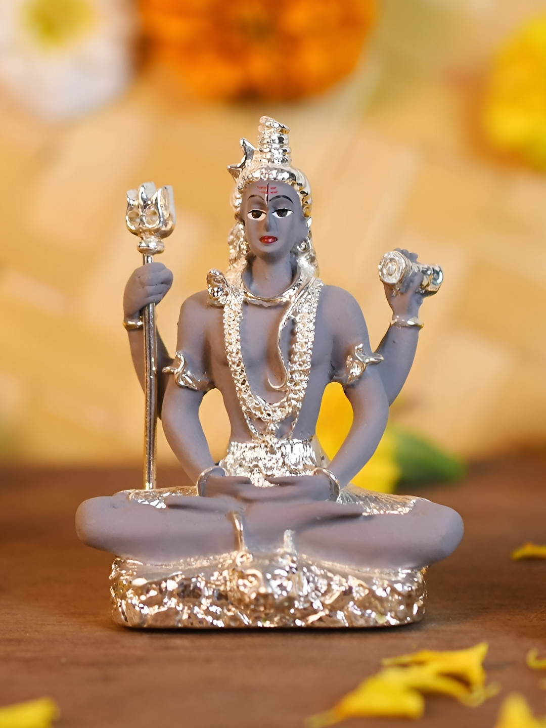 Navyaksh Electroplating Shiva Brown Ceramic Matte Prayer Room Small Showpiece - 3.1 Inches