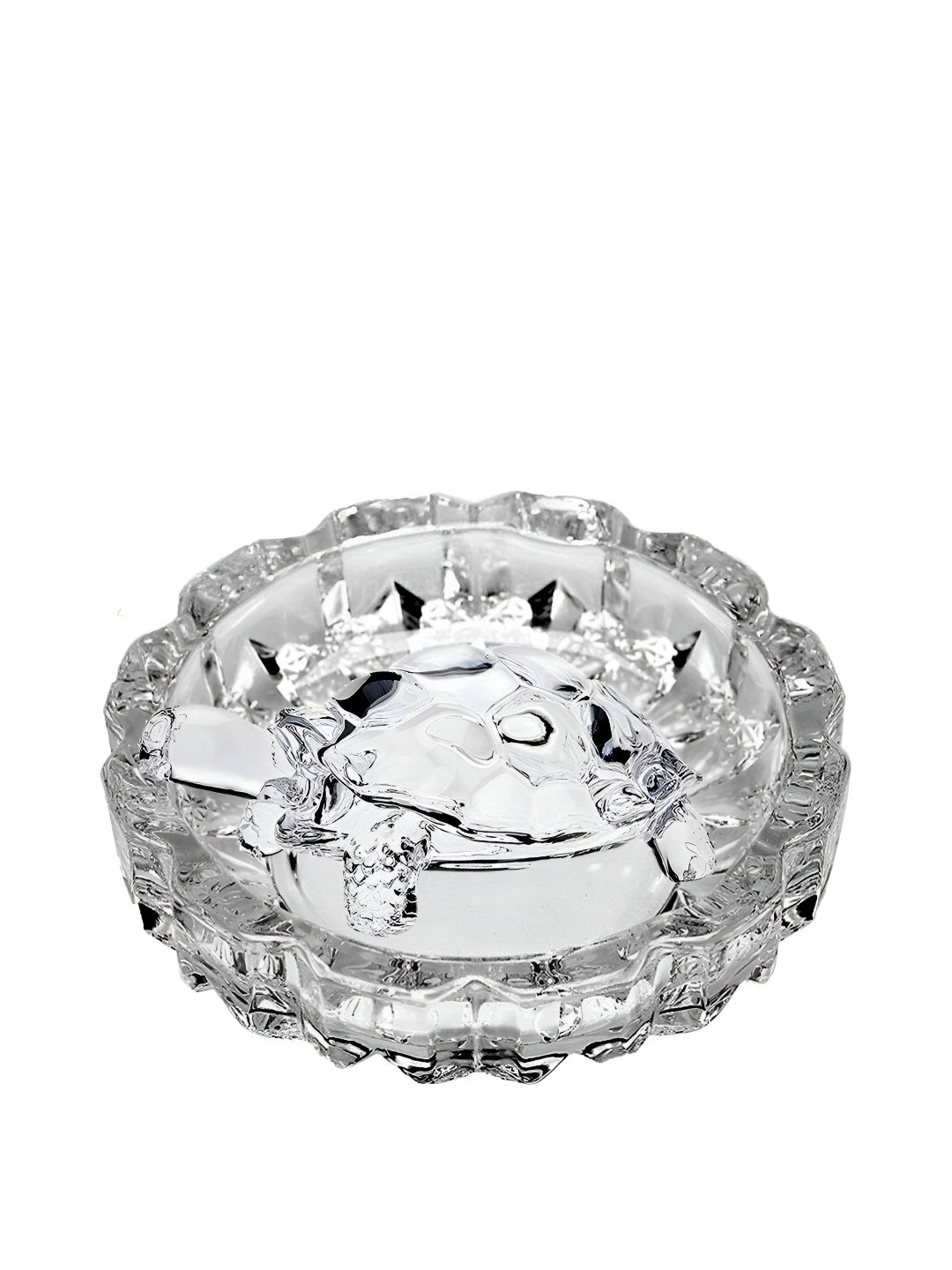 Navyaksh Turtle with Plate Transparent Crystal Glossy Prayer Room Set of 2 Small Showpieces - 3.3 Inches