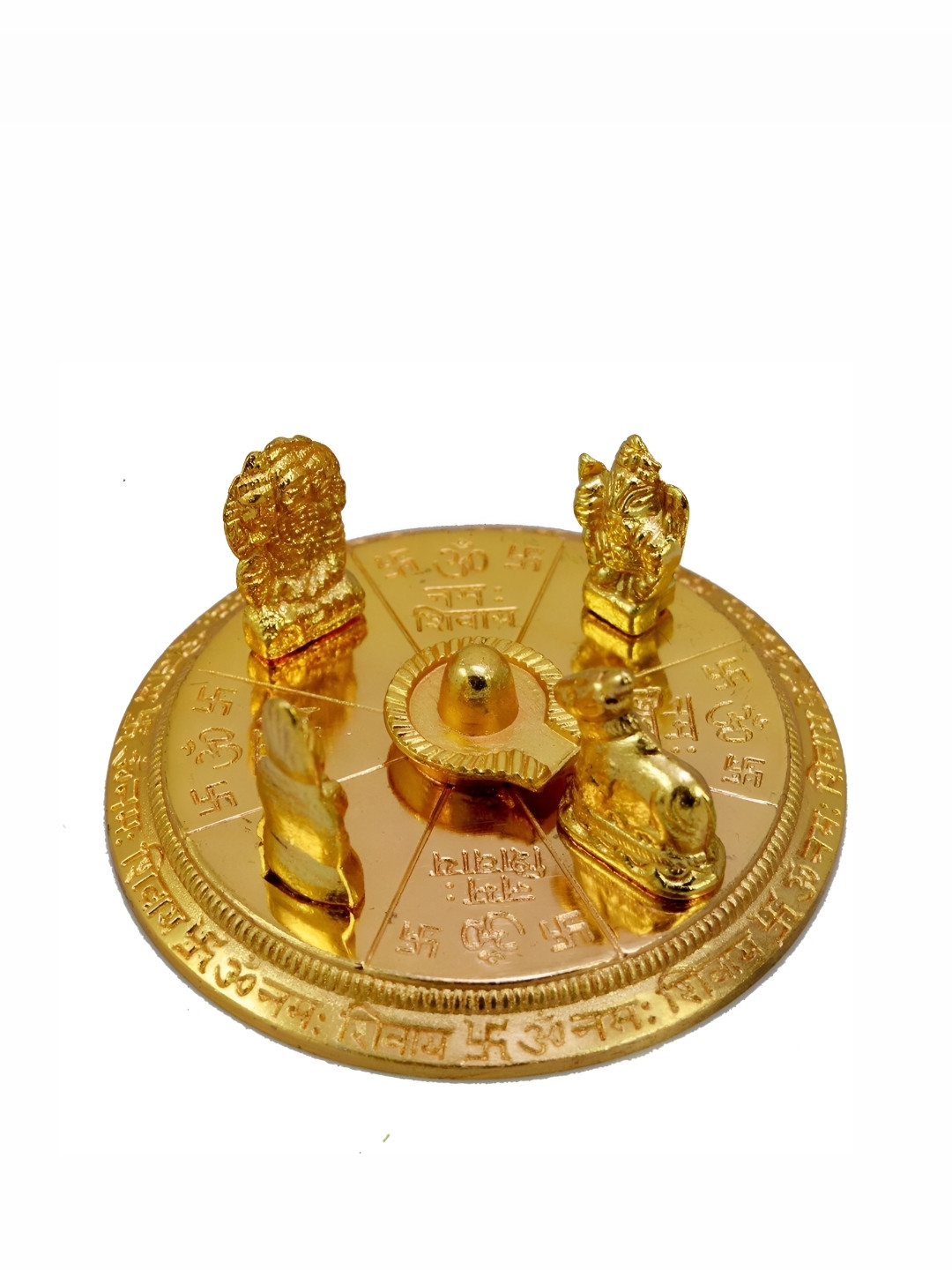Navyaksh Shiv Parivar with Shivling Shri Kartik Ganesh Mata Parvati and Nandi Gold Metal Metallic Prayer Room Small Showpiece -