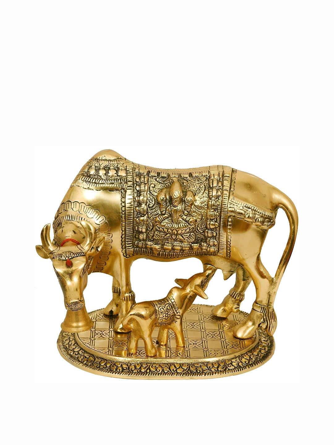 Navyaksh Gai Bachda Gold Metal Metallic Prayer Room Small Showpiece - 4.3 Inches