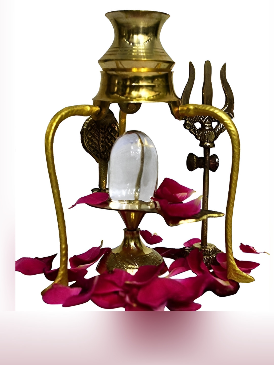 Navyaksh Shiva Lingam with Shiv Trishul and Tripai Stand Gold Crystal Natural Prayer Room Set of 5 Small Showpieces - 4.3 Inches