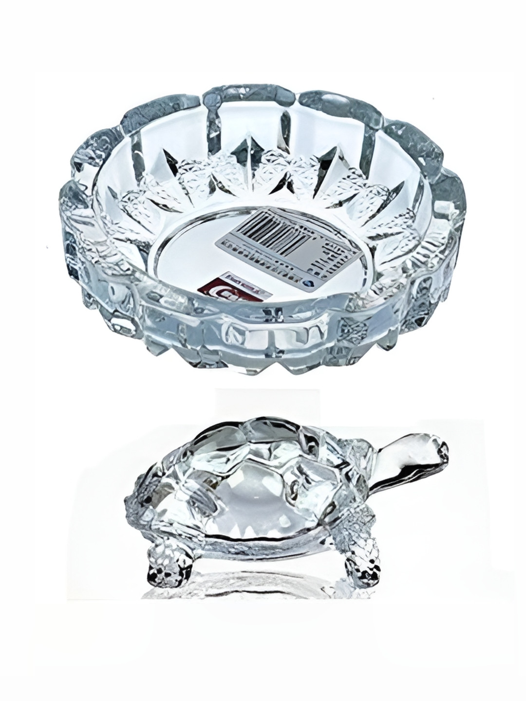 Navyaksh Turtle with Plate Transparent Glass Glossy Prayer Room Set of 2 Small Showpieces - 5.5 Inches