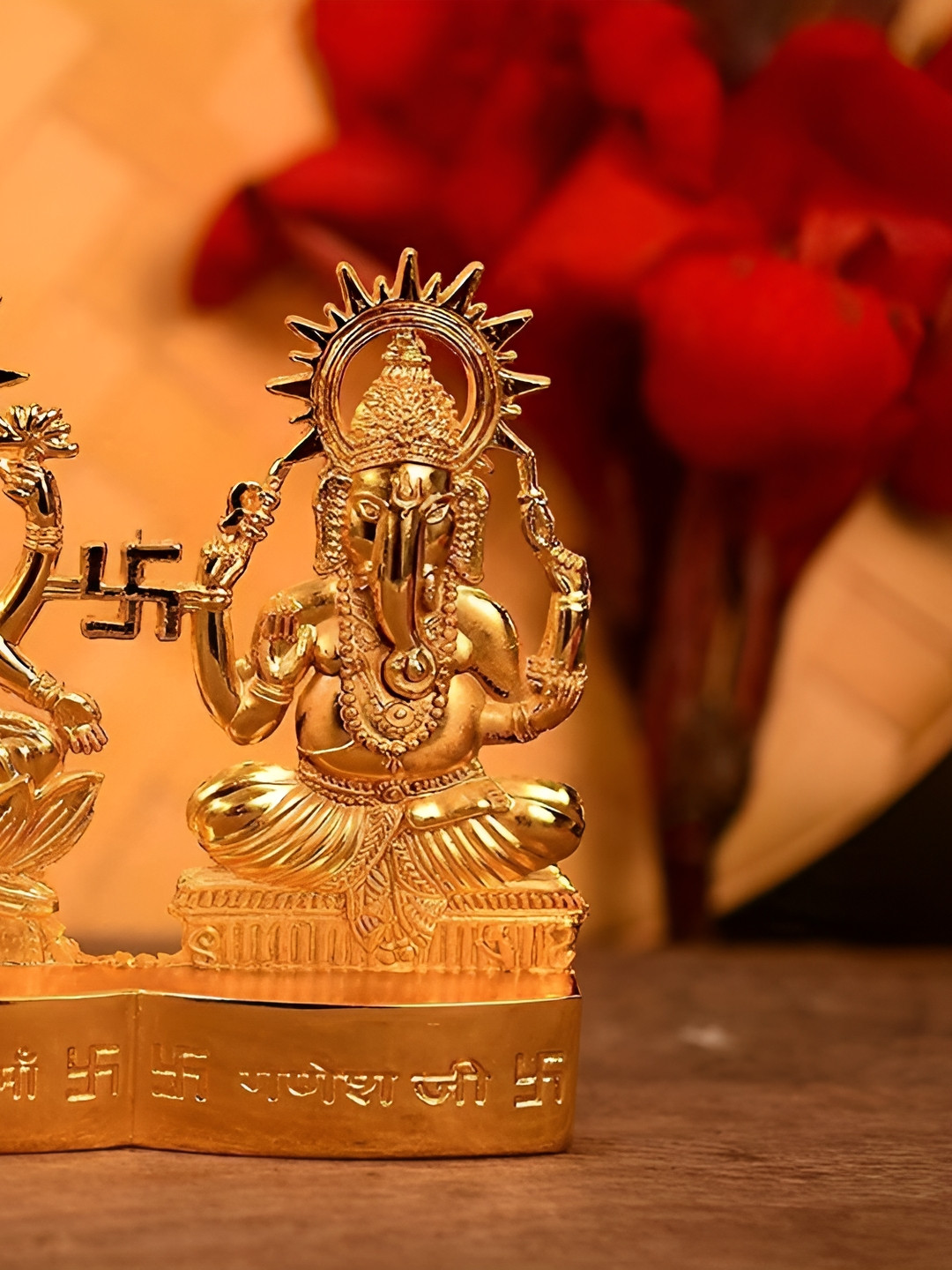 Navyaksh Laxmi Ganesh Gold Brass Metallic Prayer Room Small Showpiece - 5.9 Inches